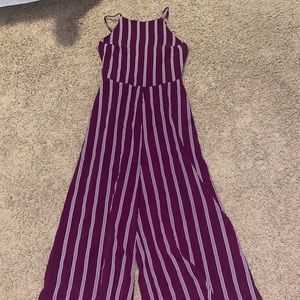 -purple&white striped jumpsuit